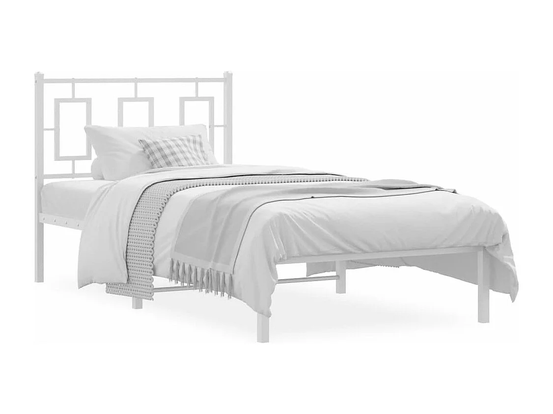 Cadre de lit métal sans matelas avec tête de lit blanc 90x190cm