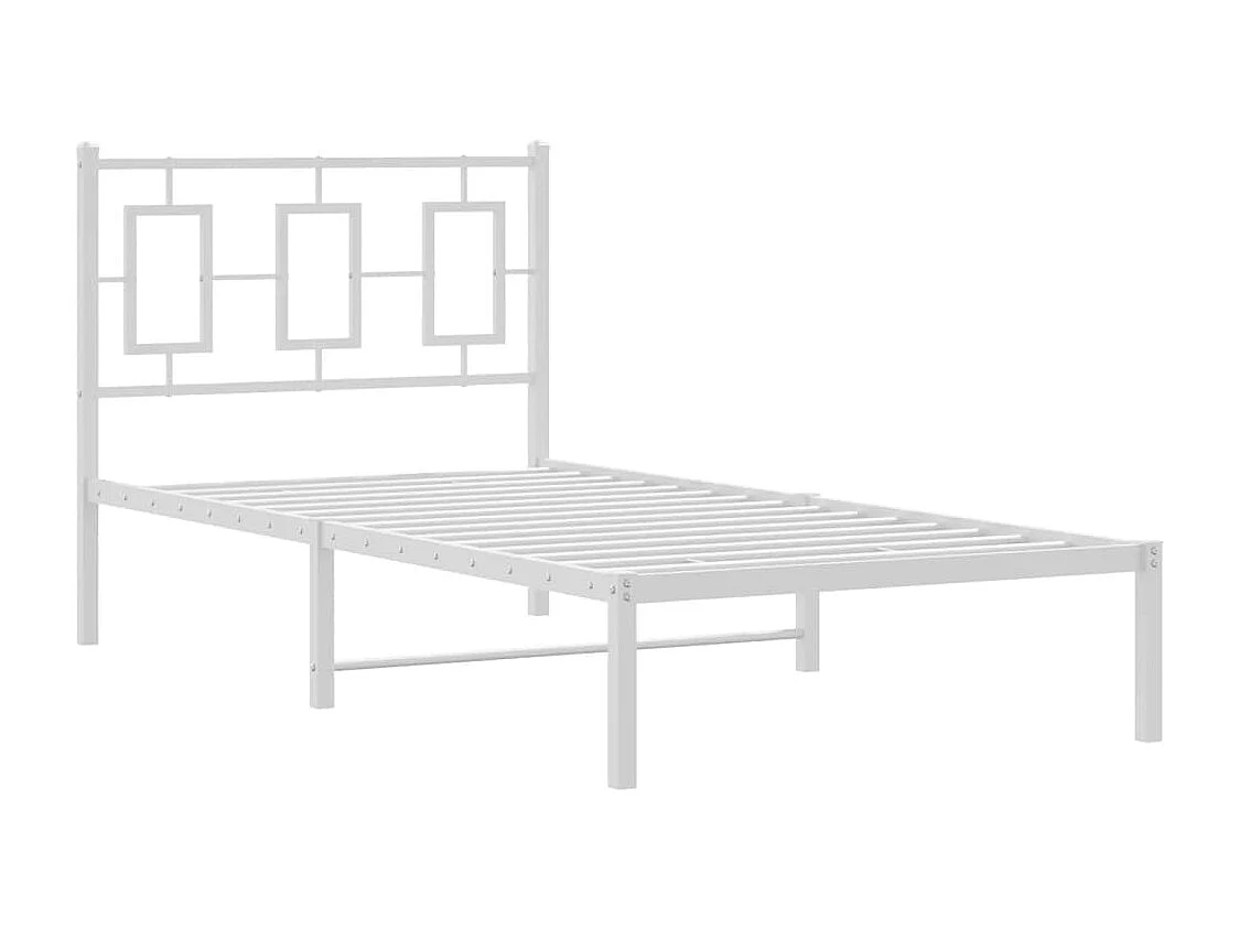 Cadre de lit métal sans matelas avec tête de lit blanc 90x190cm