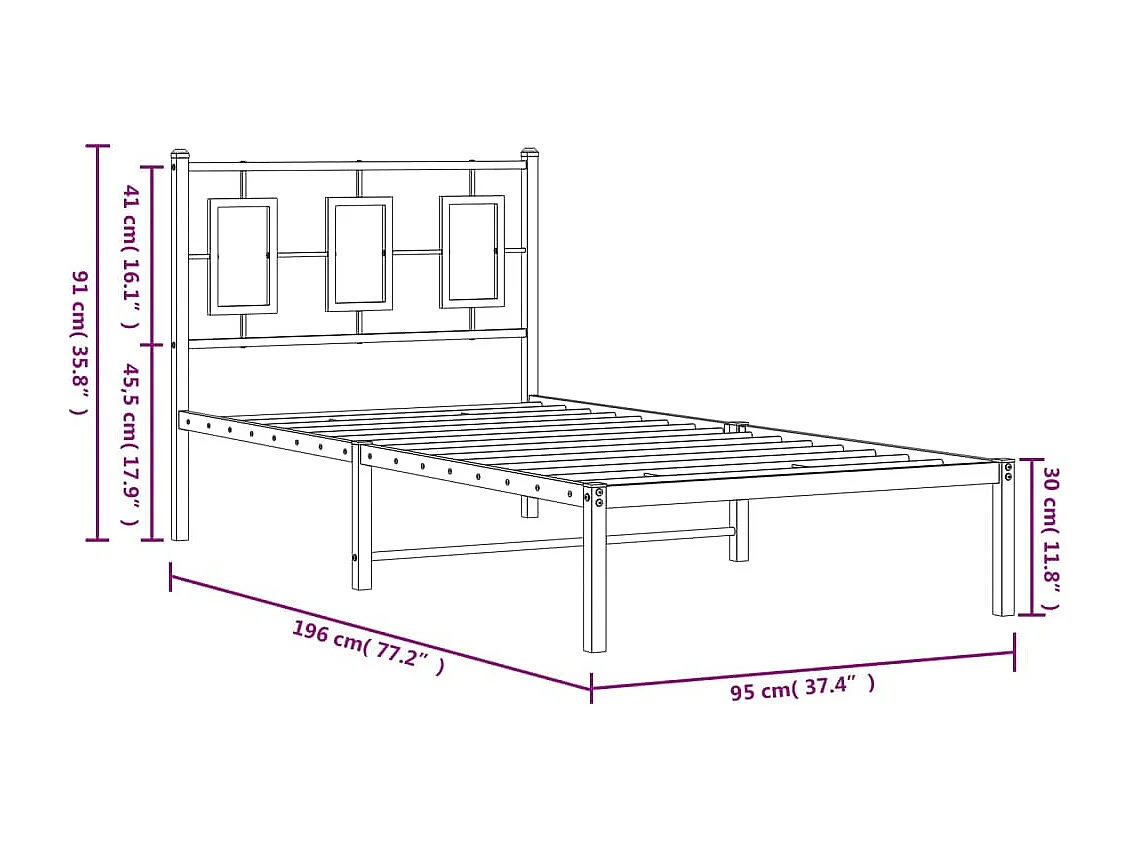 Cadre de lit métal sans matelas avec tête de lit blanc 90x190cm