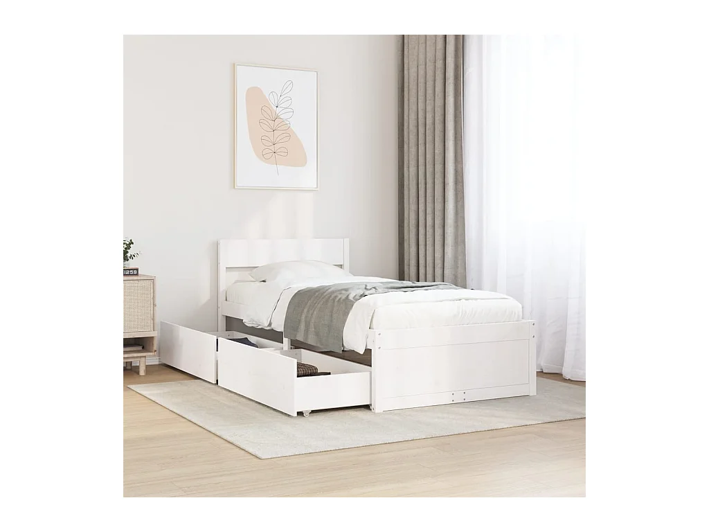 Cadre de lit sans matelas blanc 90x200 cm bois de pin massif
