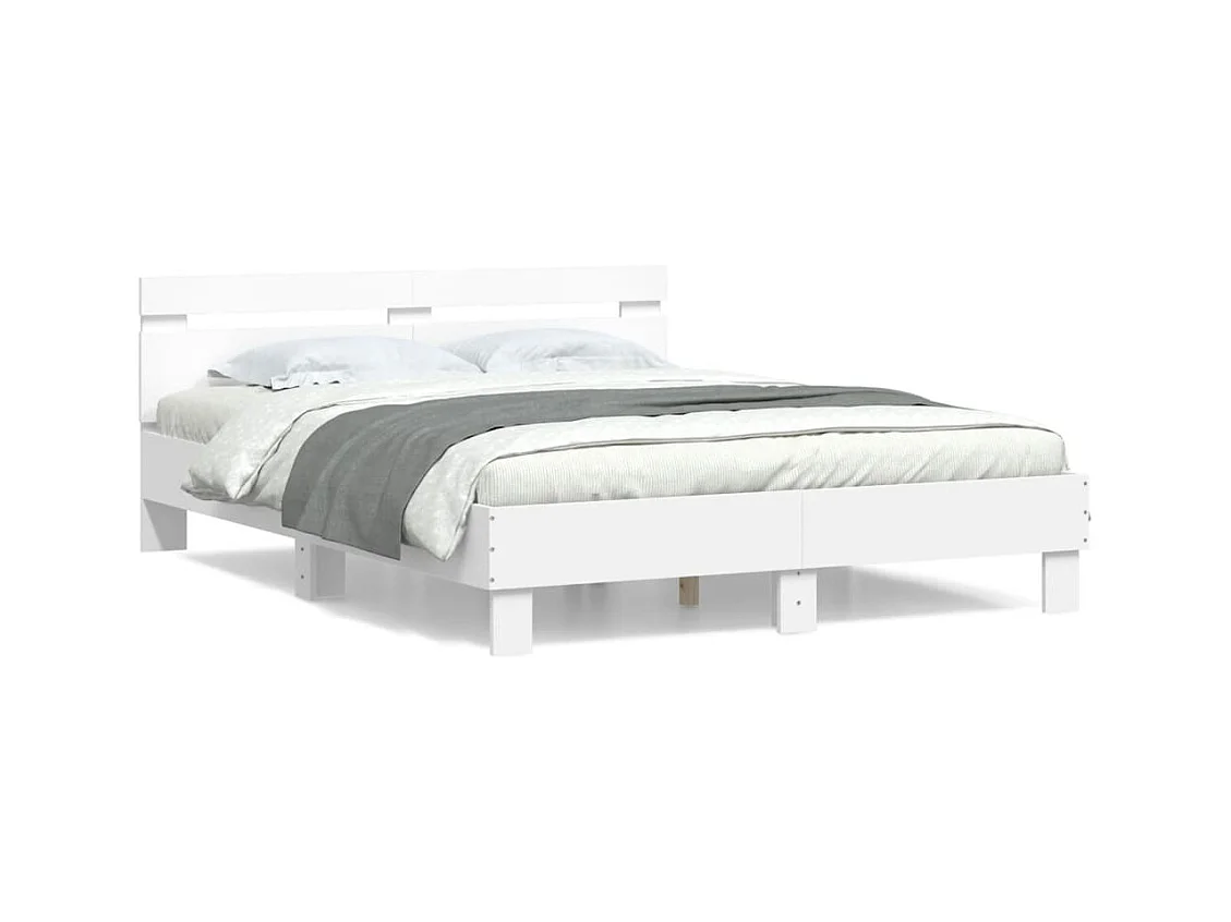 Bedframe met hoofdeinde bewerkt hout wit 150x200 cm