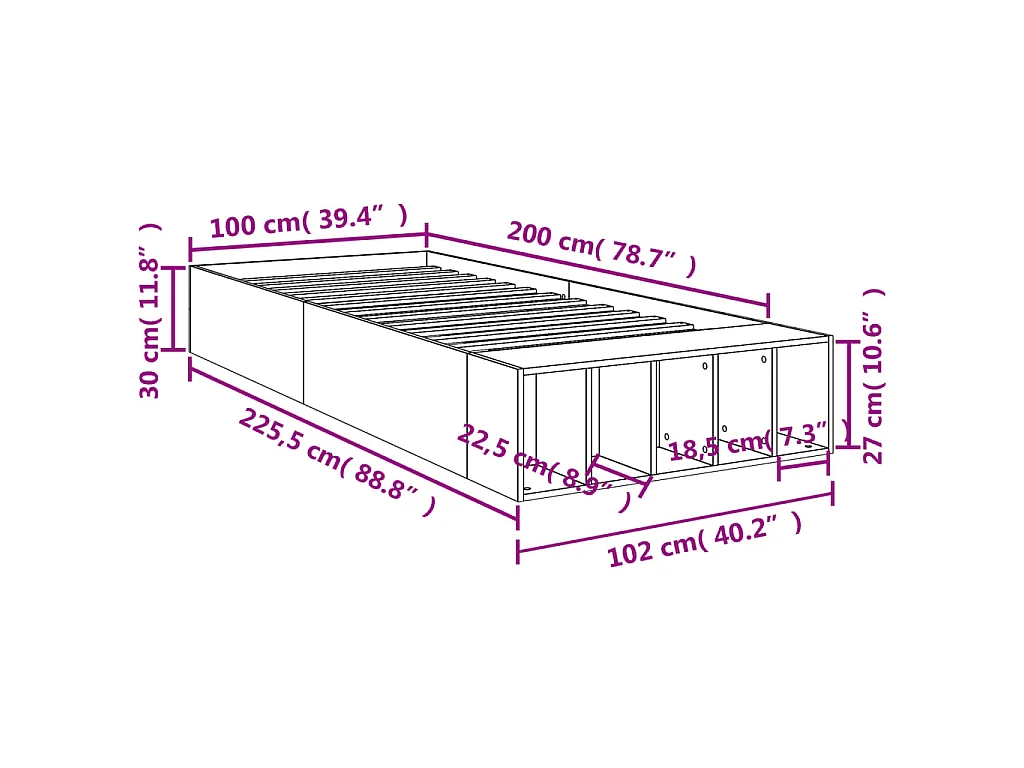 Cadre de lit sans matelas blanc 100x200 cm