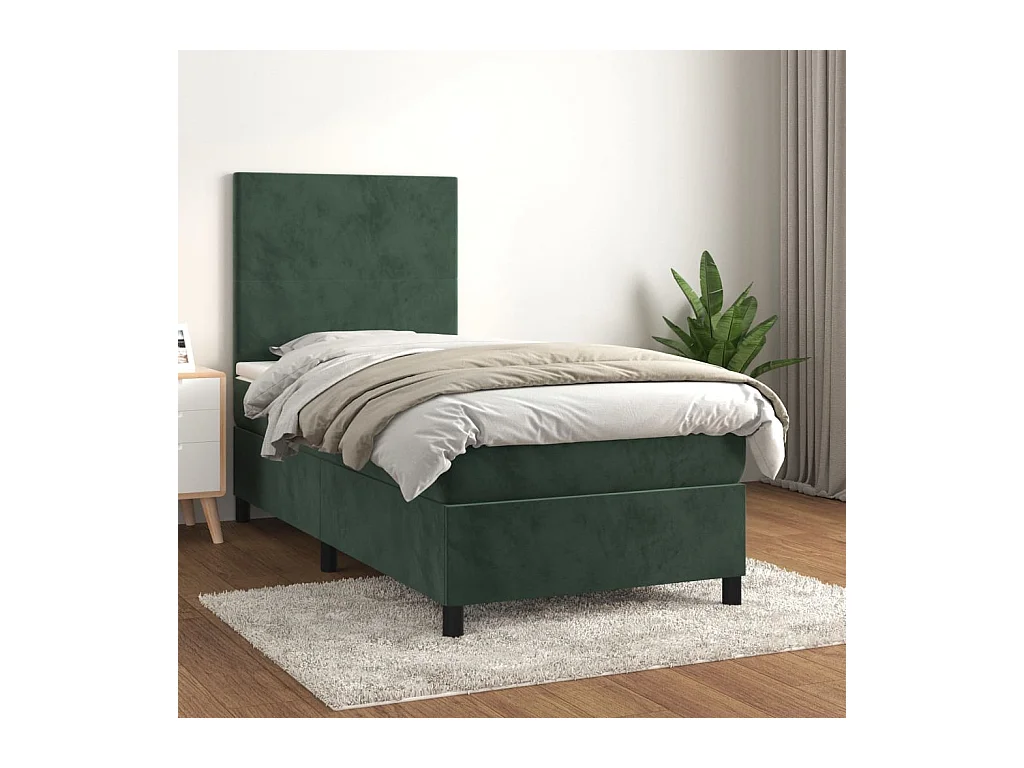 Sommier à lattes de lit avec matelas Vert foncé 90x190 cm