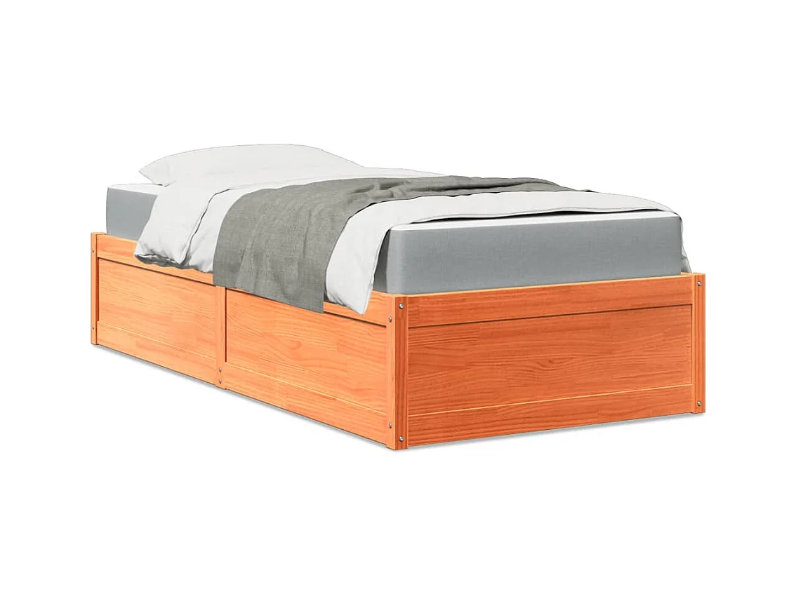Letto con Materasso Marrone Cera 90x200cm Legno Massello Pino
