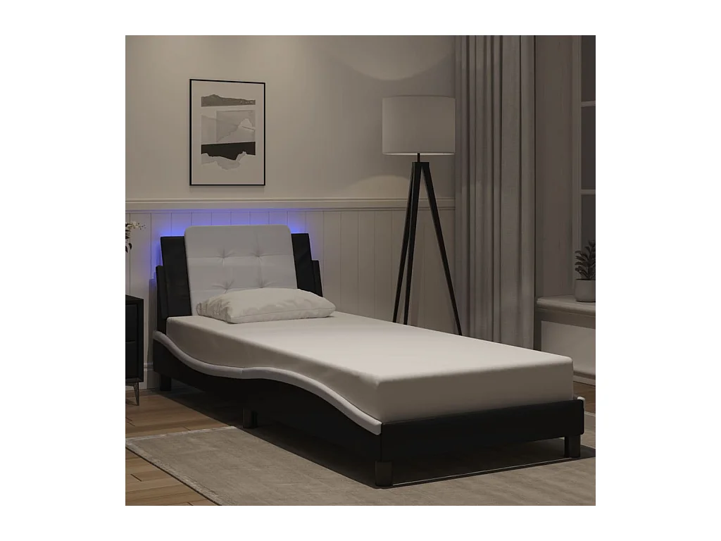 Bedframe met LED zonder matras "Zadar" kunstleer zwart en wit 90x200 cm