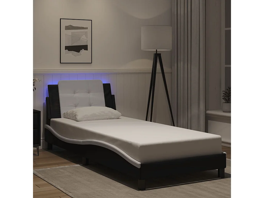 Bedframe met LED zonder matras "Zadar" zwart en wit 90x200 cm