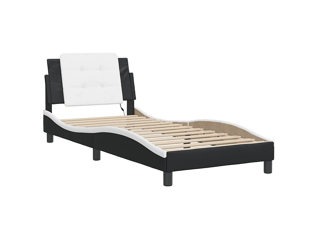 Cadre de lit avec LED sans matelas Zadar noir et blanc 90x200 cm