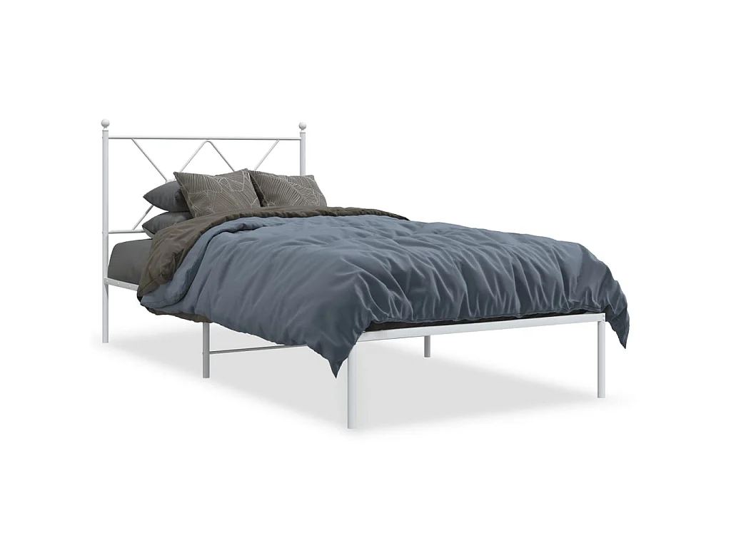 Cadre de lit métal sans matelas avec tête de lit blanc 90x200cm