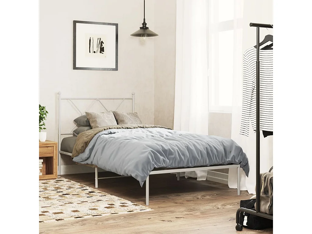 Cadre de lit métal sans matelas avec tête de lit blanc 90x200cm
