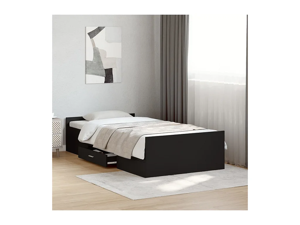 Cadre de lit avec tiroirs sans matelas noir 100x200 cm