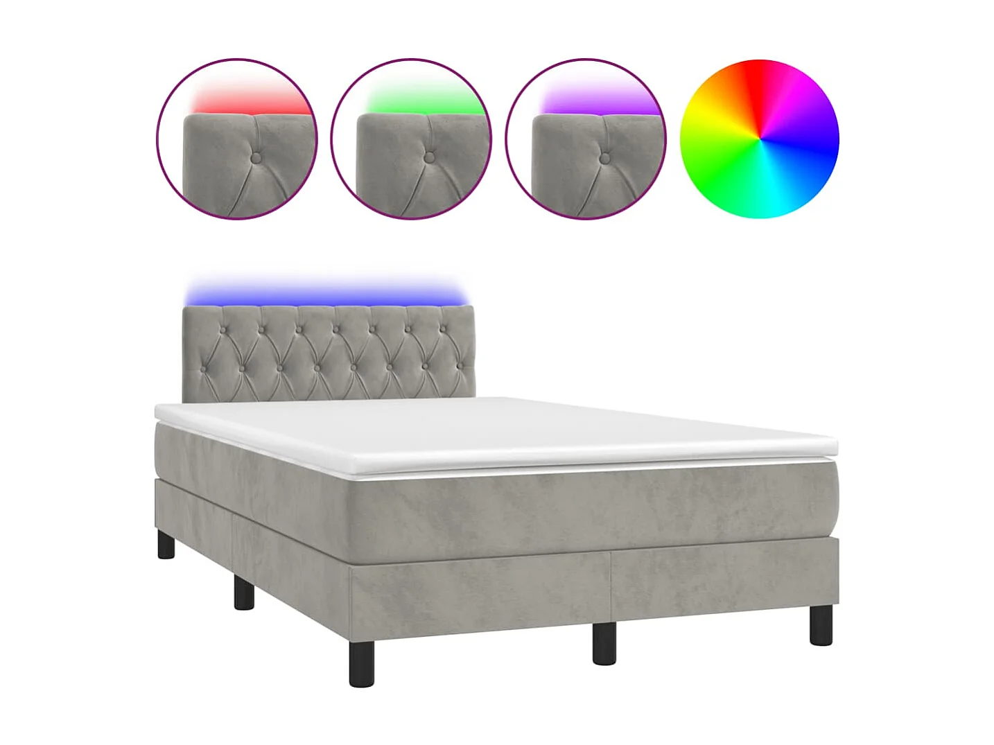 Letto a Molle con Materasso e LED Grigio Chiaro 120x190 cm Velluto