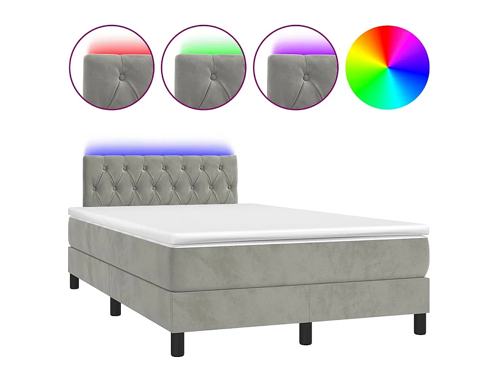 Sommier à lattes de lit avec matelas LED gris clair 120x190 cm