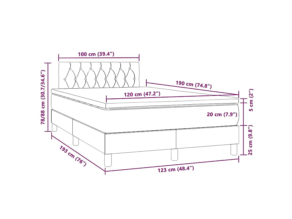 Sommier à lattes de lit avec matelas LED gris clair 120x190 cm