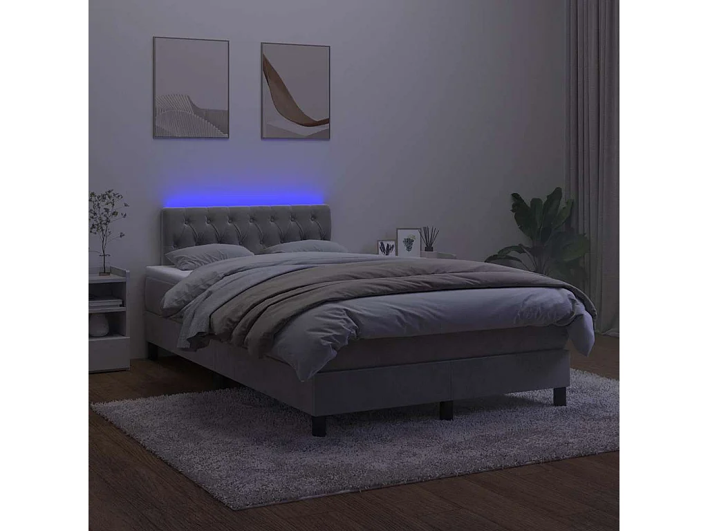 Sommier à lattes de lit avec matelas LED gris clair 120x190 cm