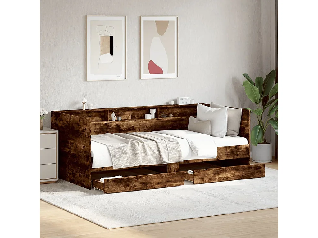 Slaapbank met lades zonder matras 90x190 cm gerookt eikenkleur