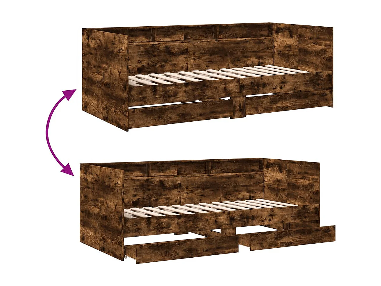 Slaapbank met lades zonder matras 90x190 cm gerookt eikenkleur