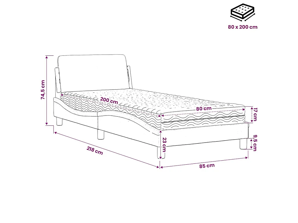 Letto con Materasso Dover Bianco 80x200 cm in Similpelle