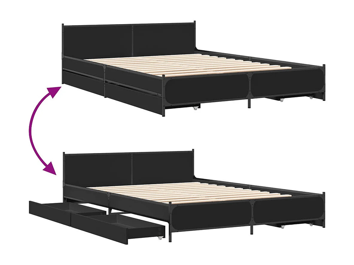 Estrutura de cama c/ gavetas 140x200 cm derivados madeira preto