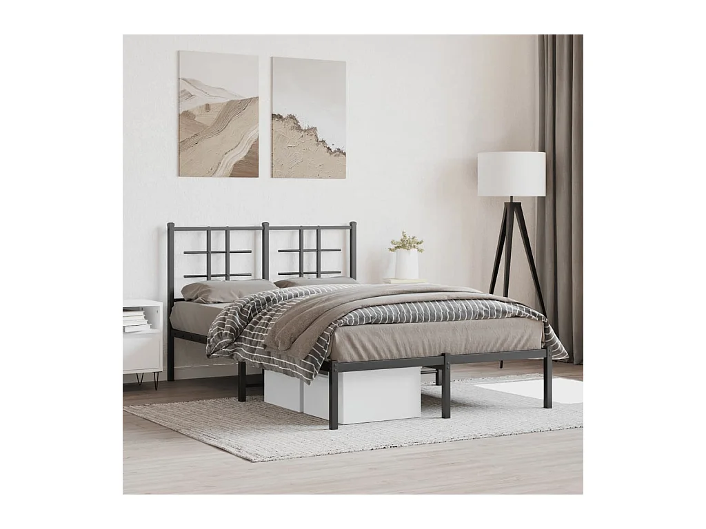 Cadre de lit métal sans matelas avec tête de lit noir 120x190cm