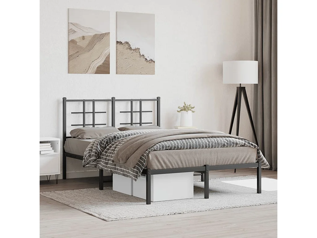 Cadre de lit métal sans matelas avec tête de lit noir 120x190cm