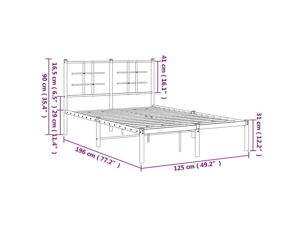 Cadre de lit métal sans matelas avec tête de lit noir 120x190cm