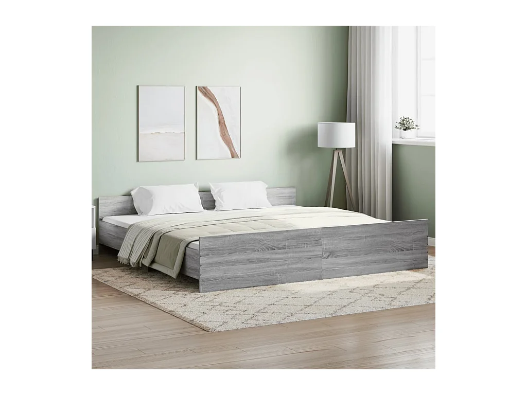 Bettgestell mit Kopf- und Fußteil Grau Sonoma 200x200 cm