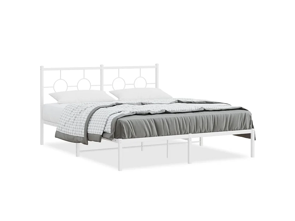 Cadre de lit métal sans matelas et tête de lit blanc 150x200 cm
