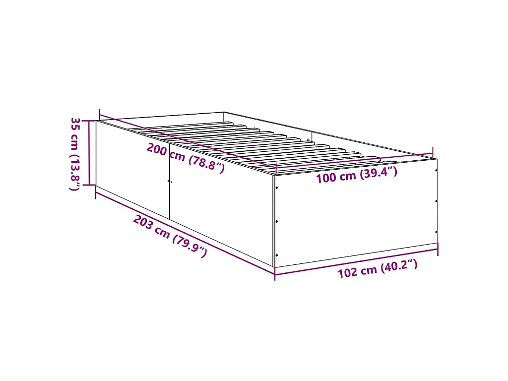 Bedframe bewerkt hout zwart 100x200 cm