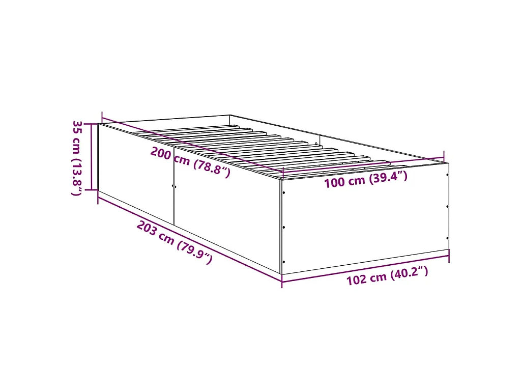 Bedframe bewerkt hout zwart 100x200 cm
