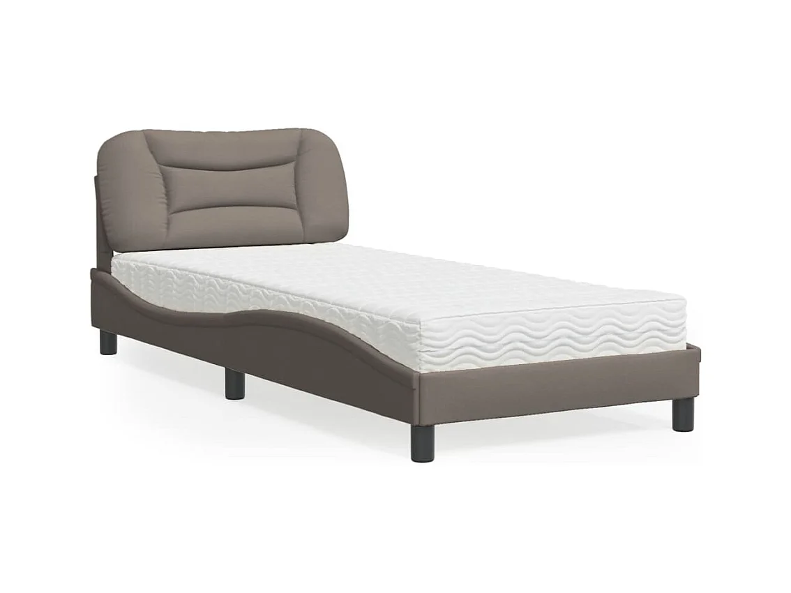 Cama con colchón tela gris taupe 90x200 cm