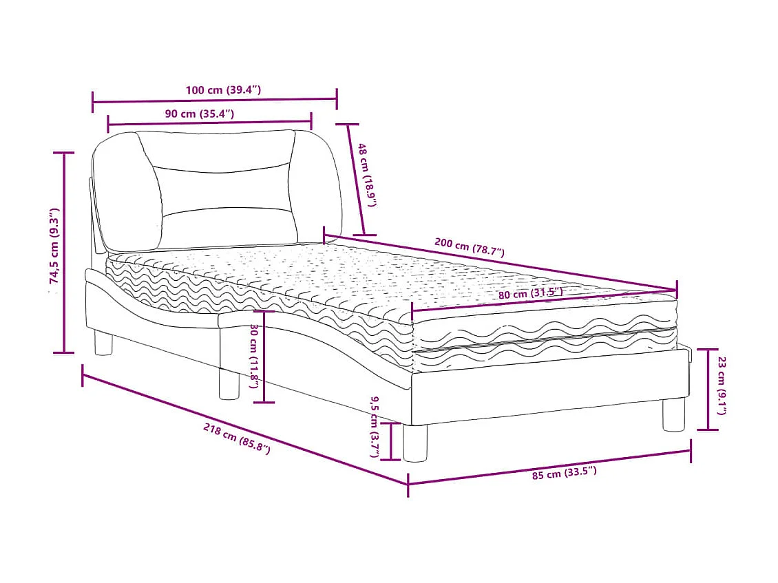 Lit avec matelas Hvar taupe 90x200 cm tissu