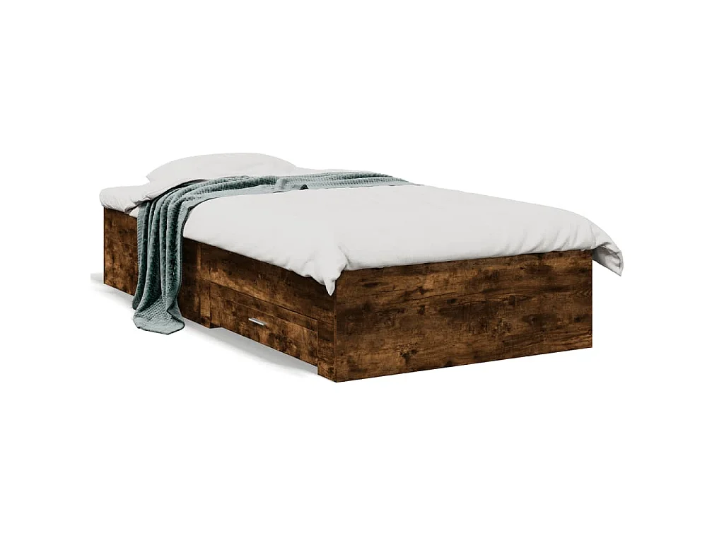 Cadre de lit avec tiroirs sans matelas chêne fumé 90x190 cm