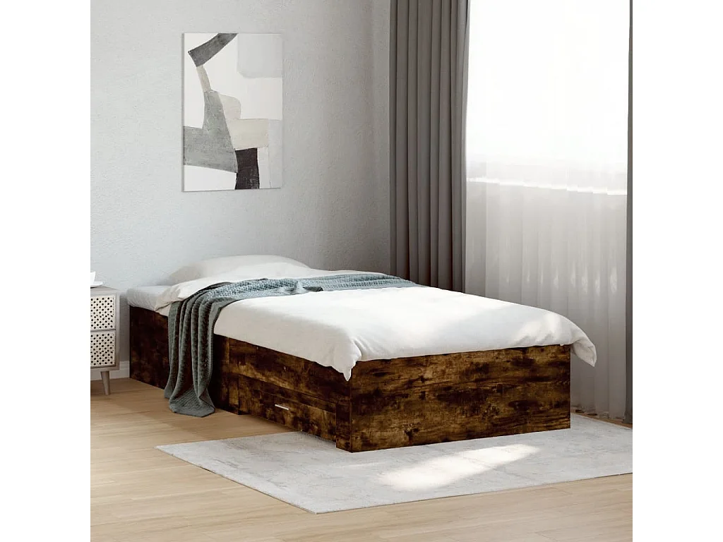 Cadre de lit avec tiroirs sans matelas chêne fumé 90x190 cm