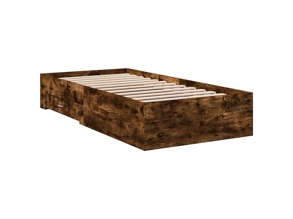 Cadre de lit avec tiroirs sans matelas chêne fumé 90x190 cm