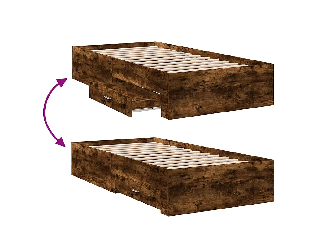 Cadre de lit avec tiroirs sans matelas chêne fumé 90x190 cm