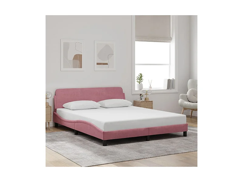 Cadre de lit avec tête de lit Dover rose 160x200cm velours
