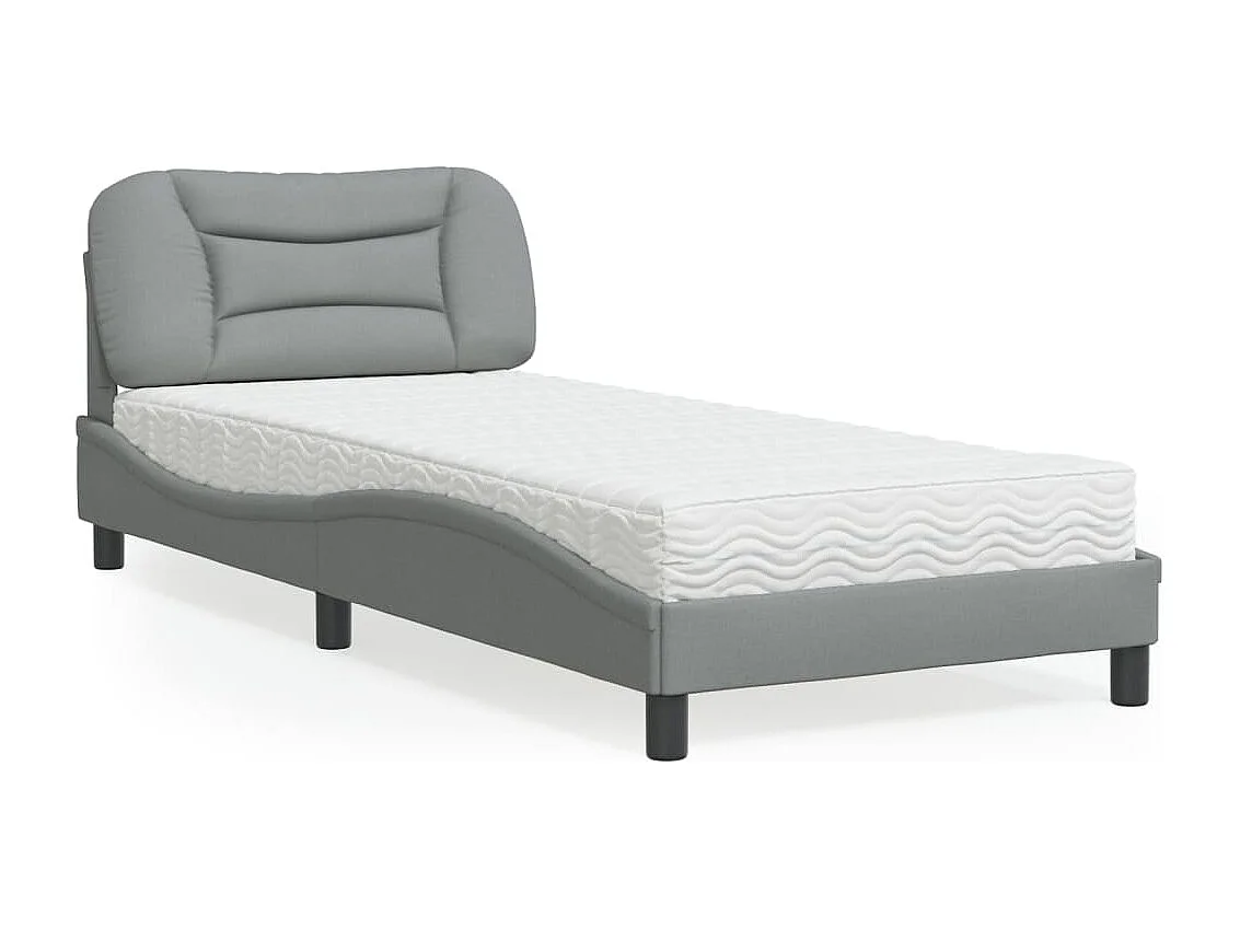 Lit avec matelas Hvar gris clair 90x200 cm tissu