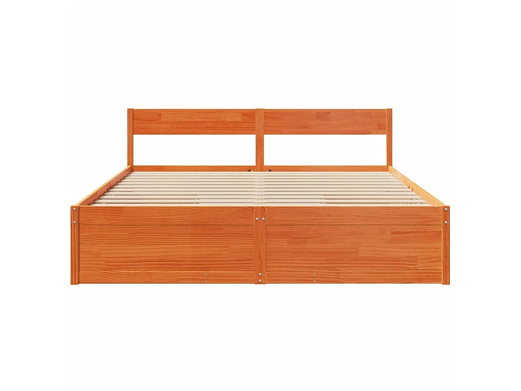 Cama sin colchón madera maciza de pino marrón cera 200x200 cm