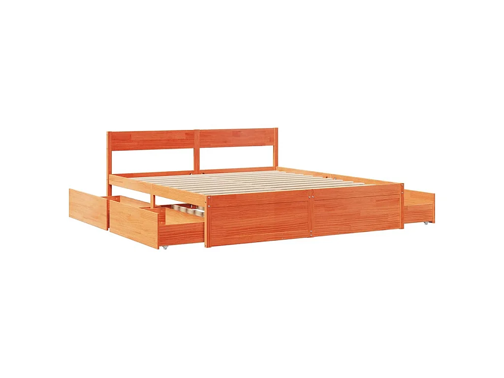 Cama sin colchón madera maciza de pino marrón cera 200x200 cm