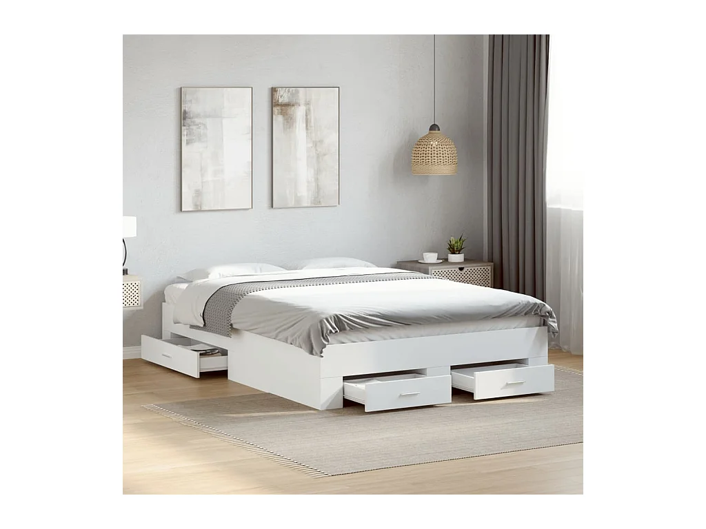 Cadre de lit avec tiroirs sans matelas blanc 135x190 cm