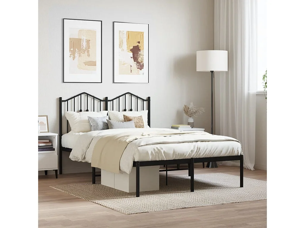 Cadre de lit métal sans matelas avec tête de lit noir 120x200cm