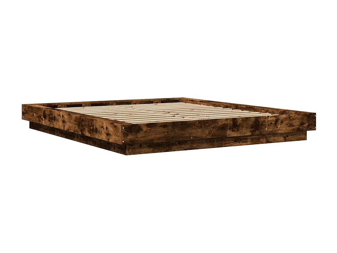 Cadre de lit et lumières LED sans matelas chêne fumé 160x200 cm
