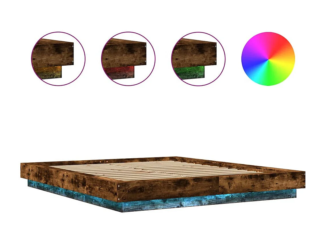Cadre de lit et lumières LED sans matelas chêne fumé 160x200 cm