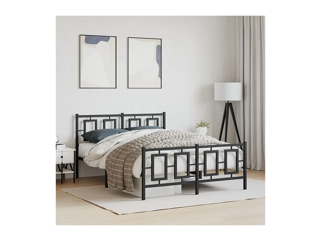 Bedframe met hoofd- en voeteneinde metaal zwart 135x190 cm