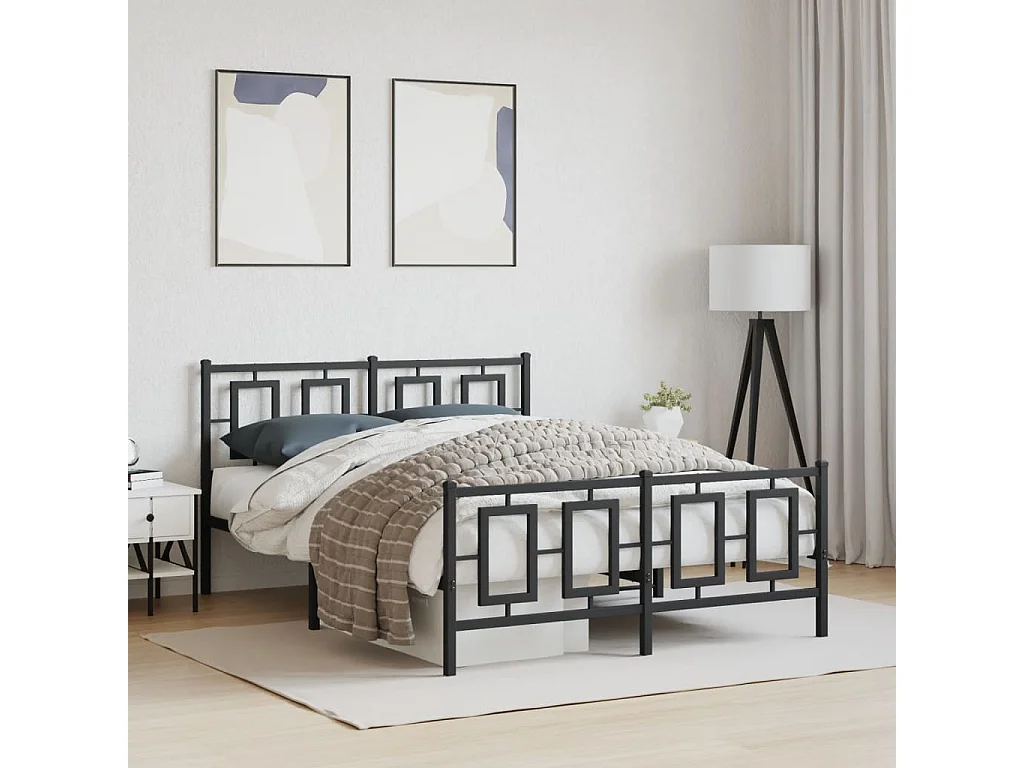 Estrutura de cama com cabeceira e pés 135x190 cm metal preto