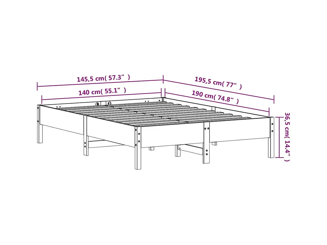 Cadre de lit sans matelas blanc 140x190 cm bois de pin massif