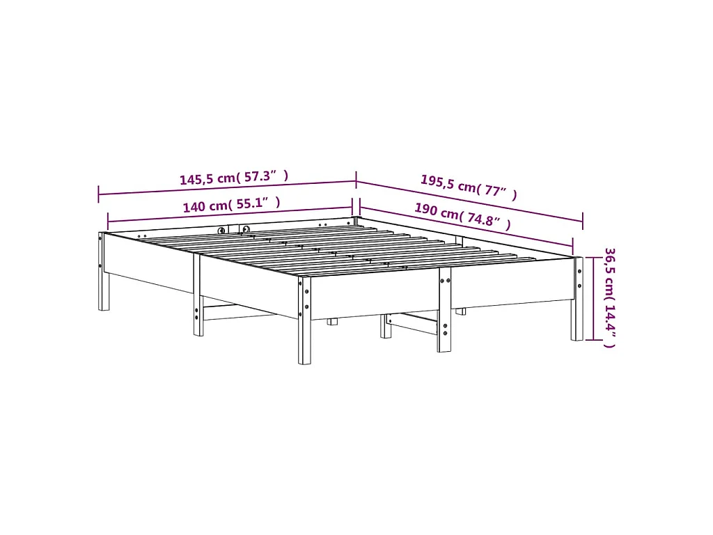 Cadre de lit sans matelas blanc 140x190 cm bois de pin massif