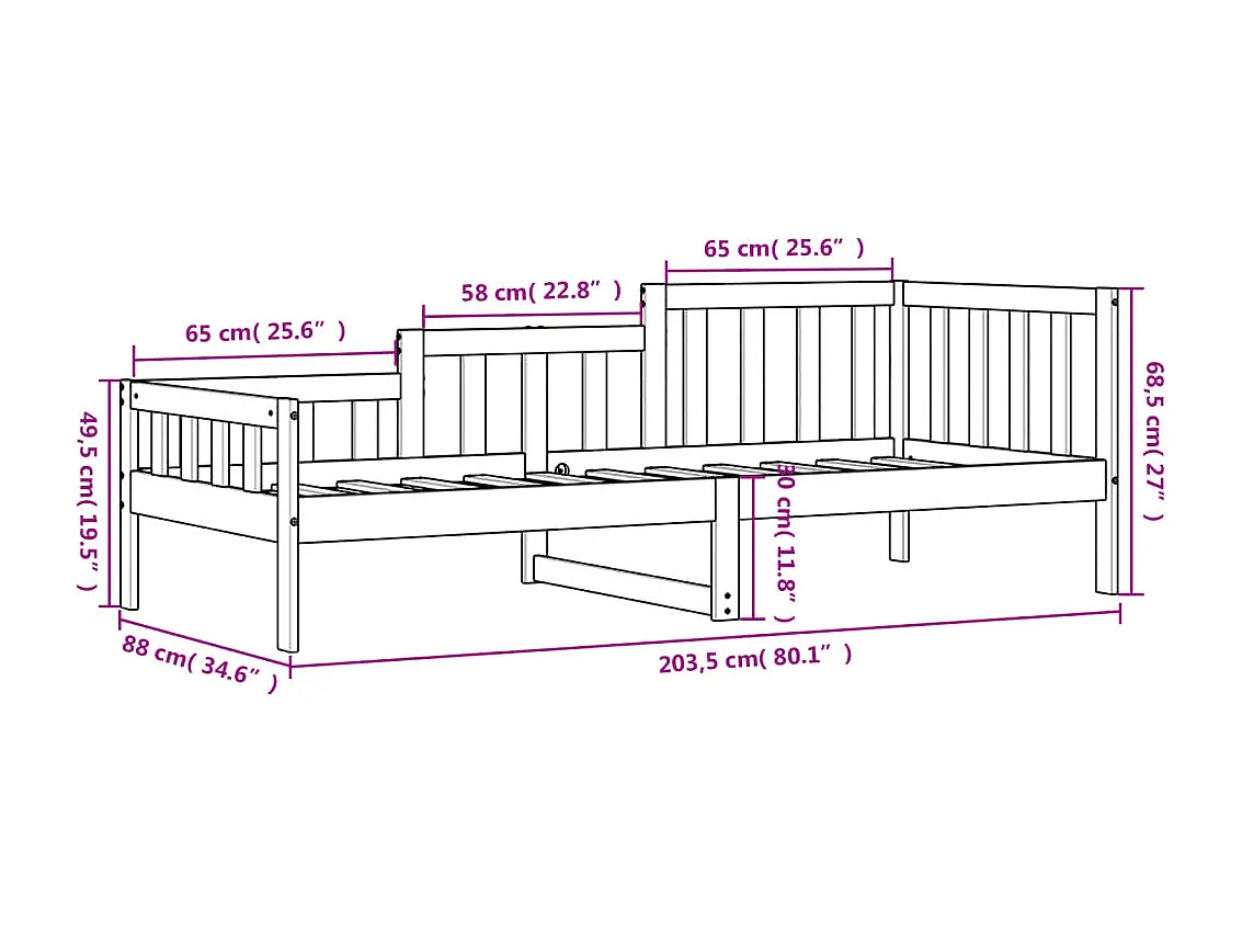 Lit de jour sans matelas blanc 80x200 cm bois de pin massif