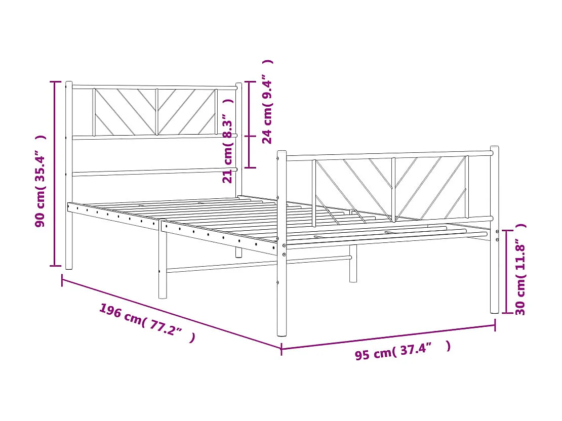 Cadre de lit métal sans matelas avec pied de lit noir 90x190 cm