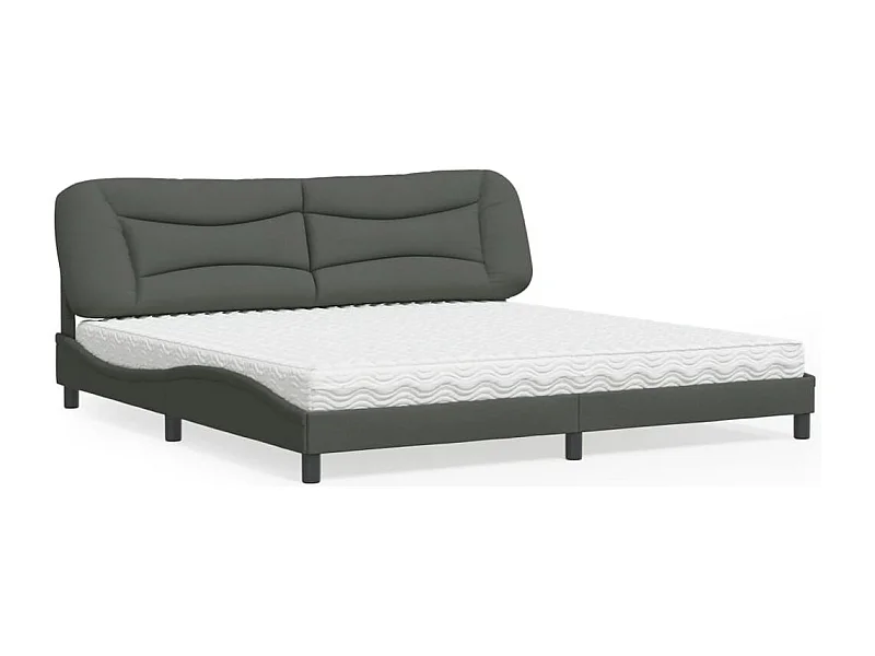 Lit avec matelas gris foncé 200x200 cm tissu